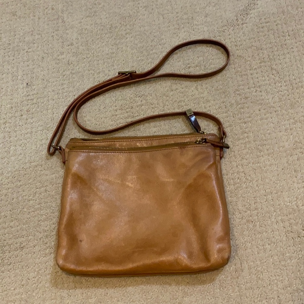 Margot brown leather two zip crossbody bag